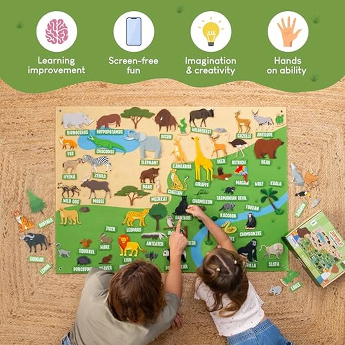 BONNYCO Felt Board for Toddlers with 116 Jungle Animals Figures. Montessori and Sensory Toys, Birthday Gifts for Kids 3-8 Years Old. Educational Games Learning Activities Christmas by BONNYCO - Image 5