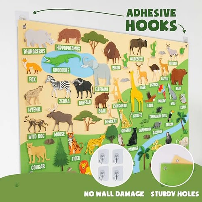 BONNYCO Felt Board for Toddlers with 116 Jungle Animals Figures. Montessori and Sensory Toys, Birthday Gifts for Kids 3-8 Years Old. Educational Games Learning Activities Christmas by BONNYCO - Image 7