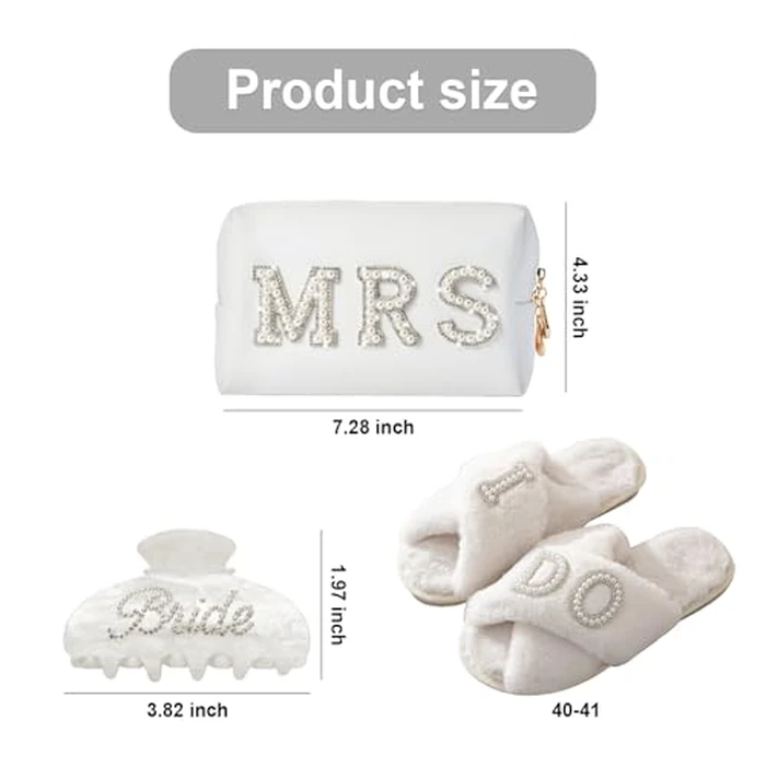 Auch Bride to Be Gift Set Makeup Bag I Do Slippers Hair Clip Bridal Shower Makeup Pouch Gifts for Wedding (Bride) by AUCH - Image 2