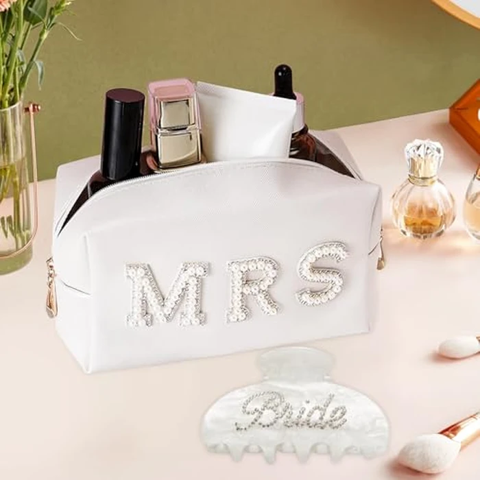 Auch Bride to Be Gift Set Makeup Bag I Do Slippers Hair Clip Bridal Shower Makeup Pouch Gifts for Wedding (Bride) by AUCH - Image 3
