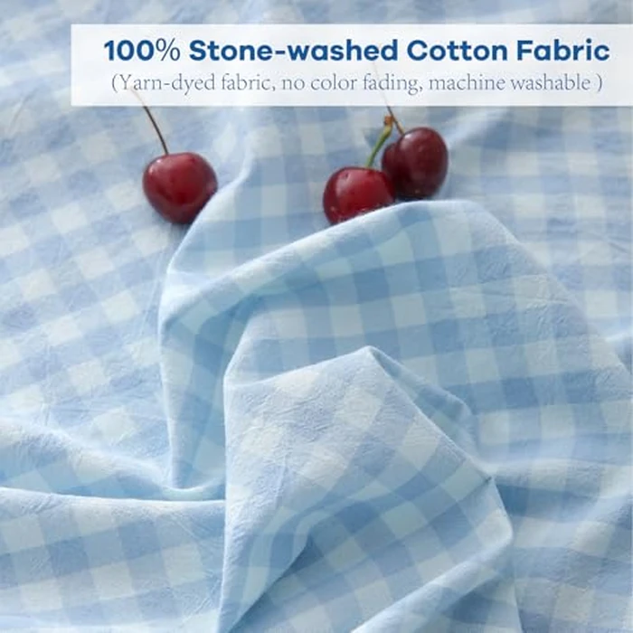 K MASANIJI Light Blue White Plaid Gingham Ruffled Table Cloth Rectangular Seat 8-10, 100% Washed Cotton Buffet Cottage Coquette Checker Vintage Decorative Tablecloth- 305x152cm by K MASANIJI - Image 7
