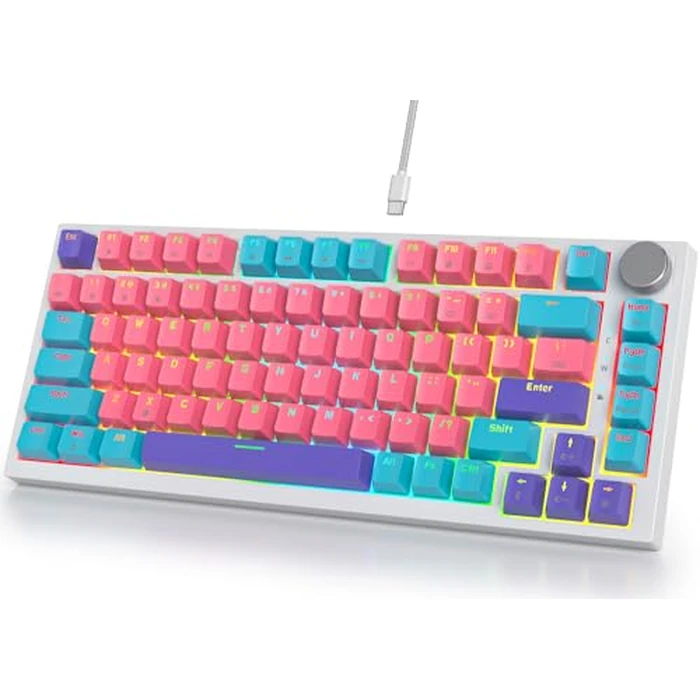 Fogruaden Wired Hot Swappable 75% Percent Mechanical Keyboard, Red Switch, TKL Pink Mechanical Keyboard, Gasket Mount, RGB Backlit Compact Gaming Keyboard with Volume Knob(Pink) by Fogruaden - Used - Very Good condition - CA$29.32