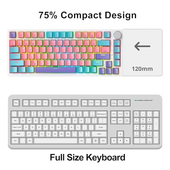 Fogruaden Wired Hot Swappable 75% Percent Mechanical Keyboard, Red Switch, TKL Pink Mechanical Keyboard, Gasket Mount, RGB Backlit Compact Gaming Keyboard with Volume Knob(Pink) by Fogruaden - Image 5