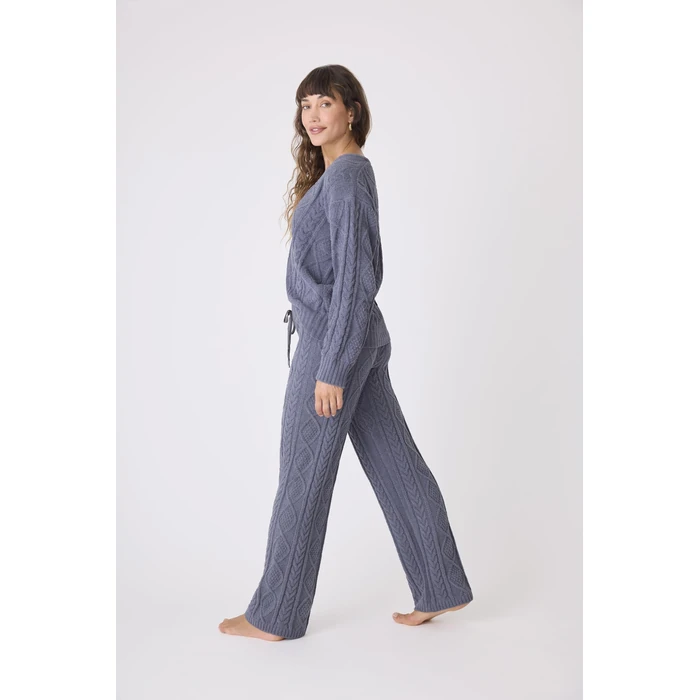 P.J. Salvage Women's Cable Crew Lounge Long Sleeve Top, Charcoal, X-Small by PJ Salvage - Image 3