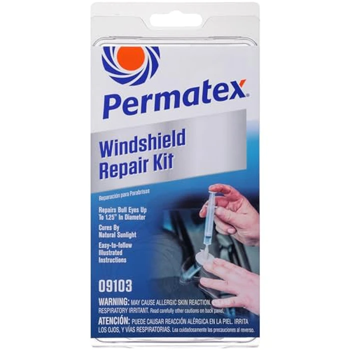 Permatex 09103 Automotive Windshield Repair Kit For Chipped And Cracked Windshields. Permanent Air-Tight Repairs, With Repair Syringe & Plunger, 9-piece Kit by Permatex - Used - Like New condition