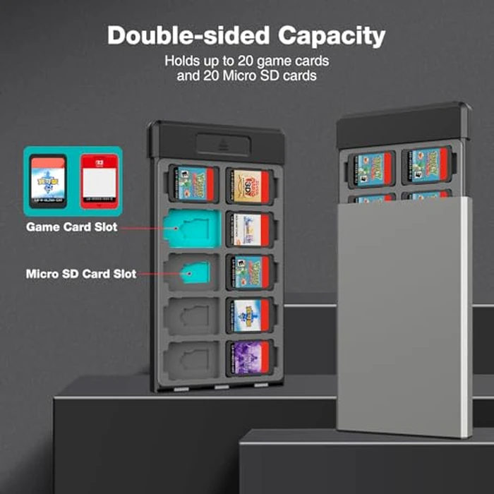 HEIYING Switch Game Card Case for Switch 2 / OLED / Lite Games Cards, Metal Game Storage Holder with 20 Games Card Slots and 20 Micro SD Cards Slots by HEIYING - Image 2