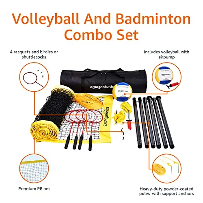 Amazon Basics Portable Outdoor Volleyball and Badminton Combo Set with Sturdy Poles and Storage Bag by Amazon Basics - Image 4