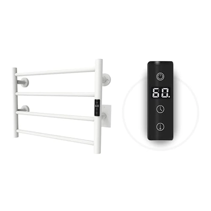 Odass | Towel Warmer | Built-in Timer with Led Indicators | Timer Modes: 1 H to 8 H, ON/Off | Temperature 30 to 60 degreesC (86 to 140 degreesF) | Wall Mounted | 4 Bars | Matt White by Odass - Used - Very Good condition - CA$152.78