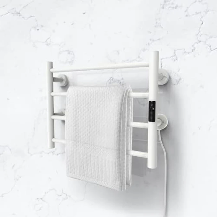 Odass | Towel Warmer | Built-in Timer with Led Indicators | Timer Modes: 1 H to 8 H, ON/Off | Temperature 30 to 60 degreesC (86 to 140 degreesF) | Wall Mounted | 4 Bars | Matt White by Odass - Image 2