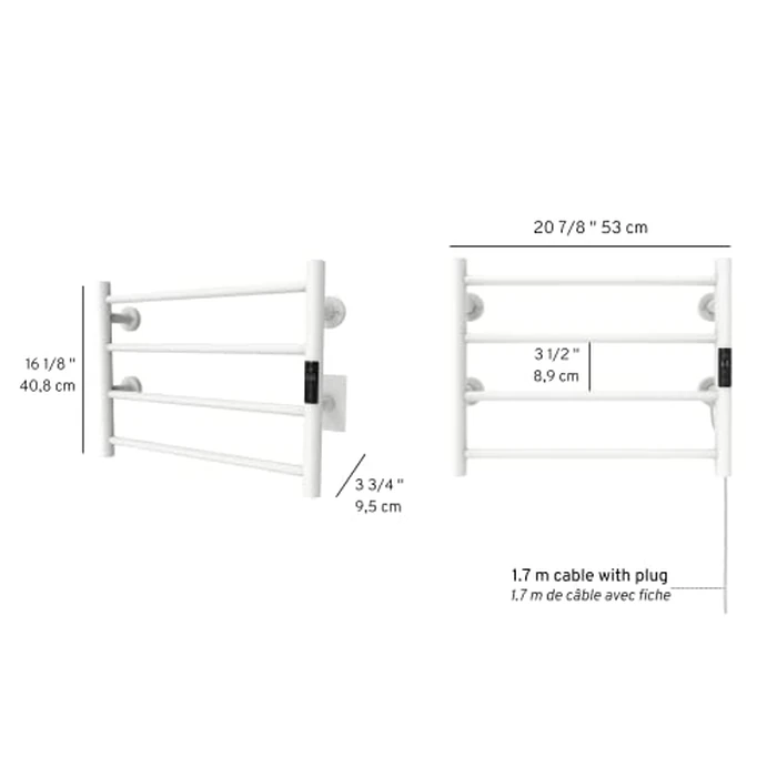 Odass | Towel Warmer | Built-in Timer with Led Indicators | Timer Modes: 1 H to 8 H, ON/Off | Temperature 30 to 60 degreesC (86 to 140 degreesF) | Wall Mounted | 4 Bars | Matt White by Odass - Image 8