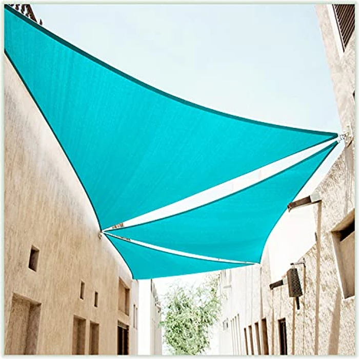 ColourTree 18' x 18' x 18' Turquoie Sun Shade Sail Triangle CTSLT18 - Canopy Mesh Fabric UV Block UPF50 - Commercial Heavy Duty - 190 GSM - 3 Years Warranty (We Make Custom Size) by ColourTree - Used - Like New condition - US$30.39