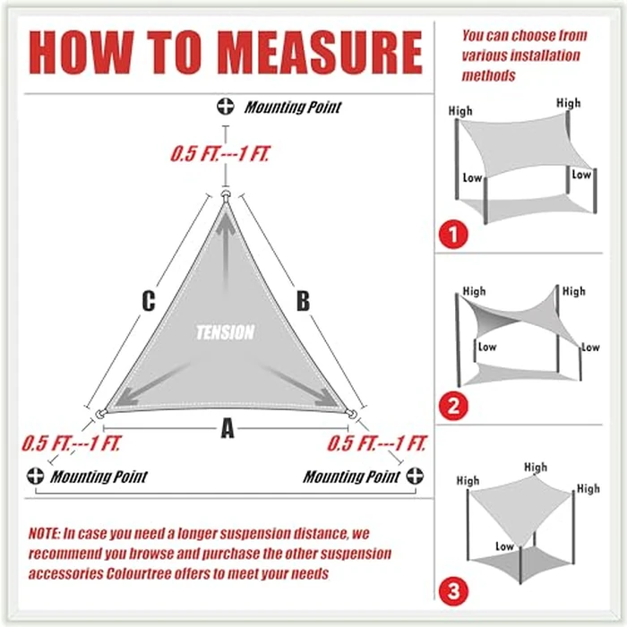 ColourTree 18' x 18' x 18' Turquoie Sun Shade Sail Triangle CTSLT18 - Canopy Mesh Fabric UV Block UPF50 - Commercial Heavy Duty - 190 GSM - 3 Years Warranty (We Make Custom Size) by ColourTree - Image 6