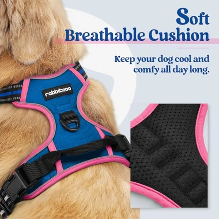 rabbitgoo Dog Harness No Pull with 2 Leash Clips, Adjustable Soft Padded, Reflective Oxford No Choke Pet Vest with Easy Control Handle for Large Dogs, Blue & Hot Pink, M by rabbitgoo - Image 2