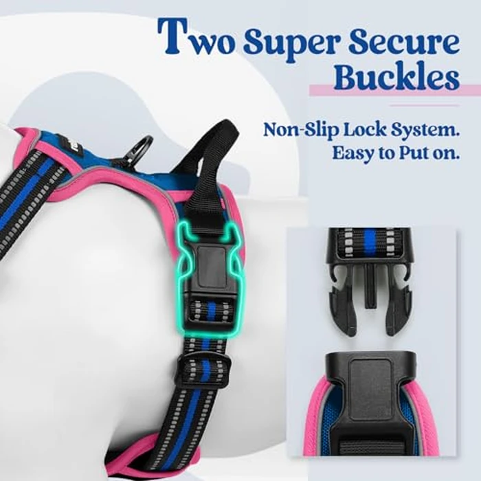 rabbitgoo Dog Harness No Pull with 2 Leash Clips, Adjustable Soft Padded, Reflective Oxford No Choke Pet Vest with Easy Control Handle for Large Dogs, Blue & Hot Pink, M by rabbitgoo - Image 3