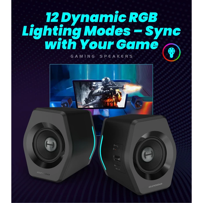 Edifier G2000 RGB Gaming Speakers, 32W Peak Power, Compact Design for PC/PS4/Desktop, Bluetooth 5.1, 3.5mm AUX, Game/Movie/Music Modes, 12 RGB Lighting Effects - Black by Edifier - Image 3