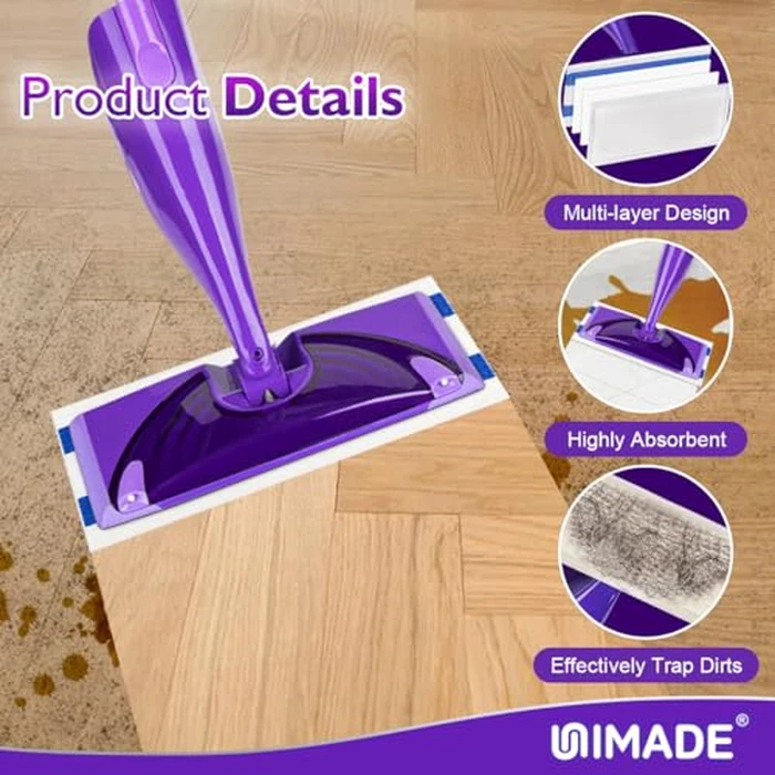 UNIMADE 100 Count Mop Pad Refill Compatible with Swiffer WetJet, Disposable Multi-Layers Mopping Pads for All Hard Surface, Especially Hardwood Floor, Super Absorbent Spray Mopping Pad Refills by UNIMADE - Image 6