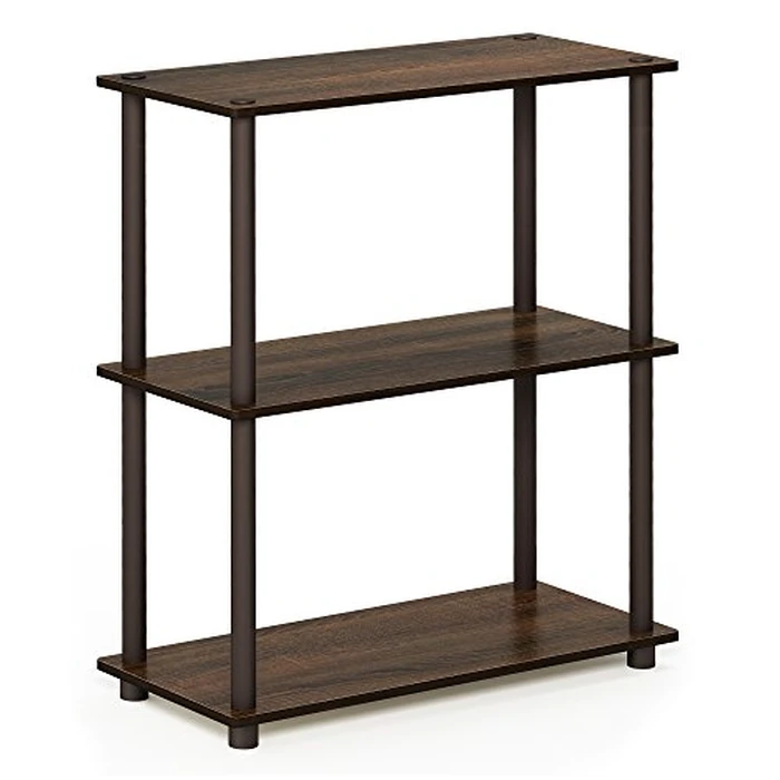 Furinno Turn-N-Tube Storage Shelves, 3-Tier Book Shelf, Corner Shelf, Toolless Open Shelves, for Organization and Storage, Living Room, Bedroom, Entryway, Laundry, Black Walnut by Furinno - Used - Like New condition - US$28.21
