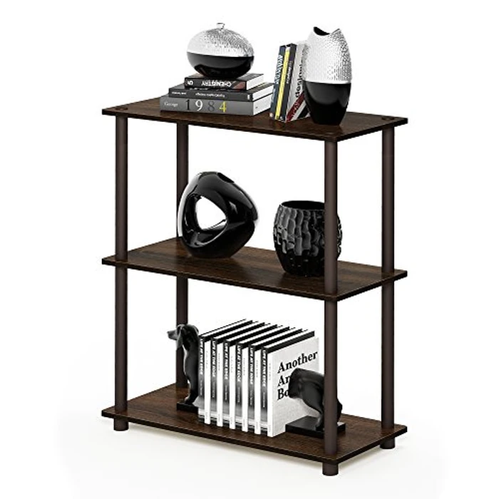 Furinno Turn-N-Tube Storage Shelves, 3-Tier Book Shelf, Corner Shelf, Toolless Open Shelves, for Organization and Storage, Living Room, Bedroom, Entryway, Laundry, Black Walnut by Furinno - Image 4