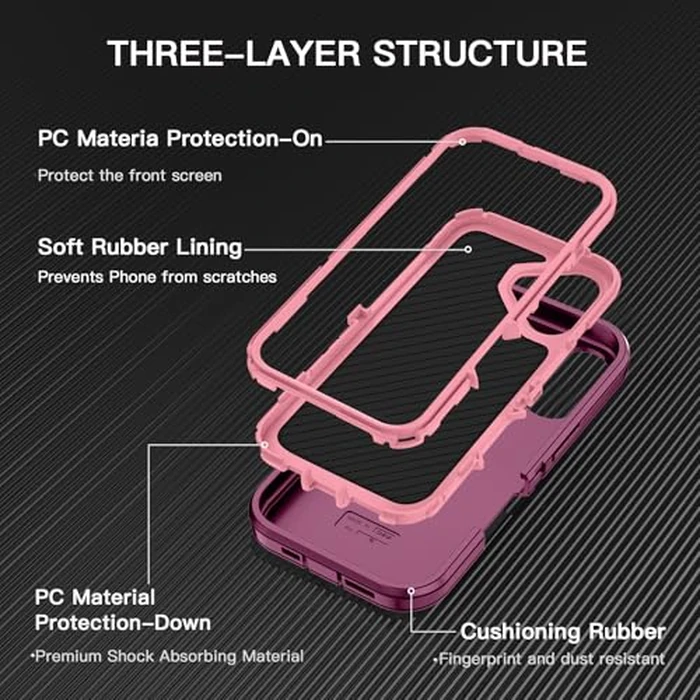 I-HONVA for iPhone 16 Plus Case Shockproof Dust/Drop Proof 3-Layer Full Body Protection [Without Screen Protector] Rugged Heavy Duty Cover Case for Apple iPhone 16 Plus 6.7" 2024,Purple/Pink by I-HONVA - Used - Very Good condition