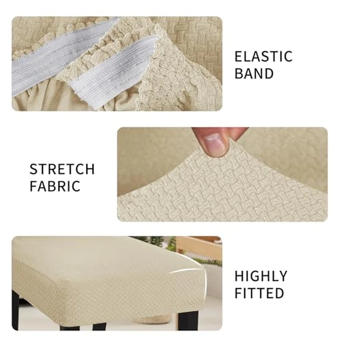 JIVINER Stretch Chair Covers for Dining Room Set of 6 Decorative Jacquard Chair Seat Protector Removable Washable Kitchen Seat Slipcover for Home, Hotel, Party (6PCS, Light Beige) by JIVINER - Image 4