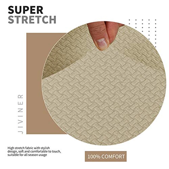 JIVINER Stretch Chair Covers for Dining Room Set of 6 Decorative Jacquard Chair Seat Protector Removable Washable Kitchen Seat Slipcover for Home, Hotel, Party (6PCS, Light Beige) by JIVINER - Image 7
