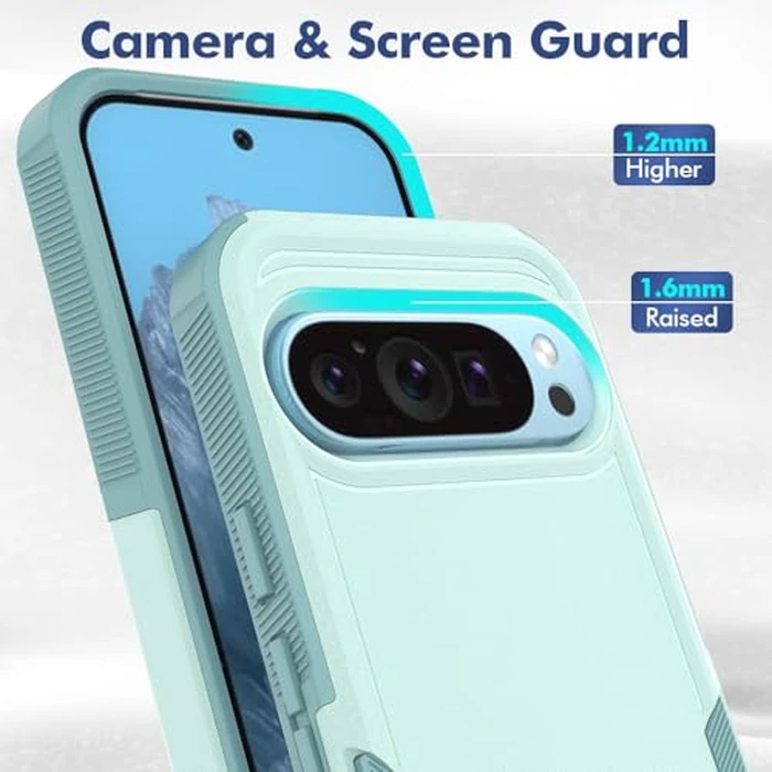 Owilon Case Compatible with Google Pixel 9/9 Pro Pixel 10/10 Pro 6.3 Inch, Cute Heavy Duty Shockproof Full Body Protection Anti-Slip Rugged Slim Grip Case Cover w/Screen Protector (Green) by Owilon - Image 2