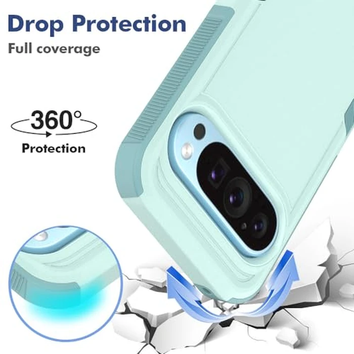 Owilon Case Compatible with Google Pixel 9/9 Pro Pixel 10/10 Pro 6.3 Inch, Cute Heavy Duty Shockproof Full Body Protection Anti-Slip Rugged Slim Grip Case Cover w/Screen Protector (Green) by Owilon - Image 3