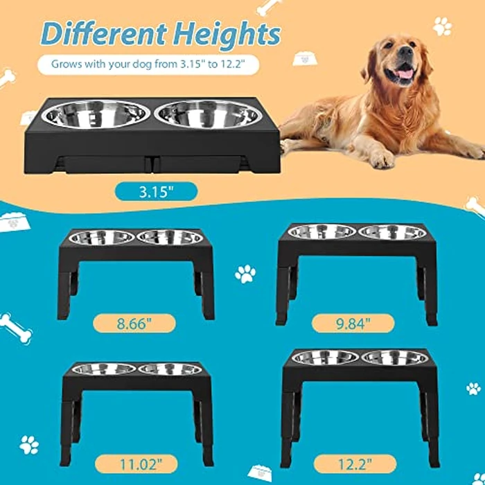 Niubya Elevated Dog Bowls with 2 Stainless Steel Dog Food Bowls, Raised Dog Bowl Adjusts to 5 Heights (3.15", 8.66", 9.84",11.02", 12.2") for Small Medium and Large Dogs by Niubya - Image 2
