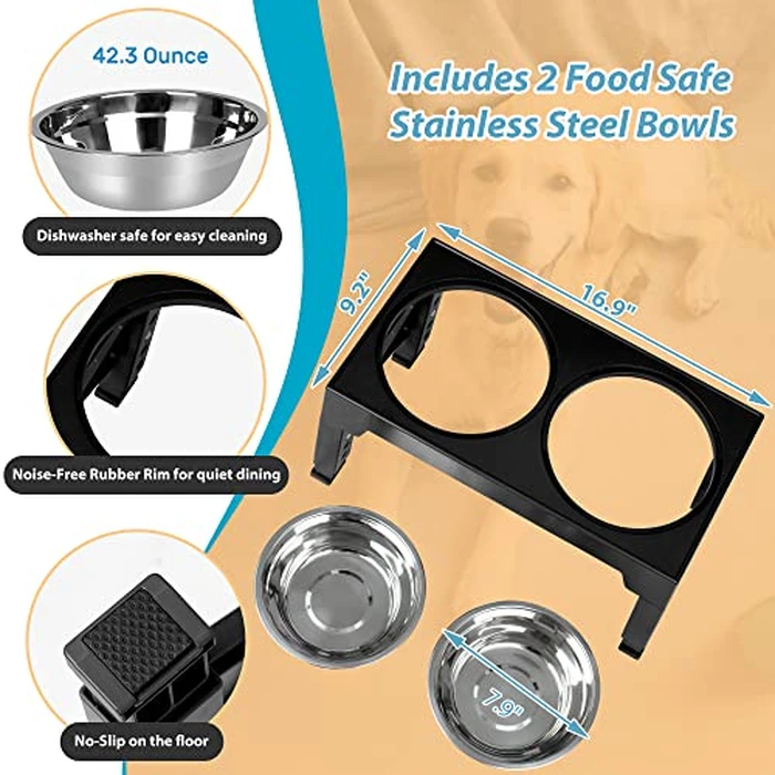 Niubya Elevated Dog Bowls with 2 Stainless Steel Dog Food Bowls, Raised Dog Bowl Adjusts to 5 Heights (3.15", 8.66", 9.84",11.02", 12.2") for Small Medium and Large Dogs by Niubya - Image 3
