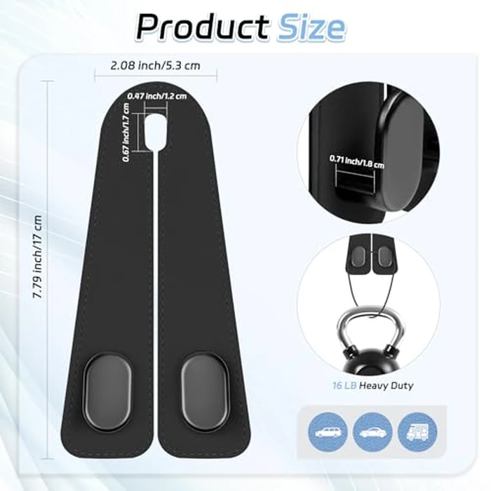 Fitnice Car Seat Headrest Hooks - 2 Pack Universal Car Purse Hook, Leather Car Bag Purse Holder with Double Metal Hooks for Handbags, Grocery Bags, Bottles, Phones by Fitnice - Image 6