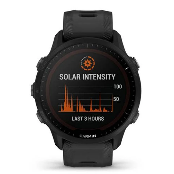 Garmin Forerunner 955 Solar Smartwatch - 33mm - Black Fiber-reinforced Polymer Case with Black Silicone Strap by Garmin - Image 1