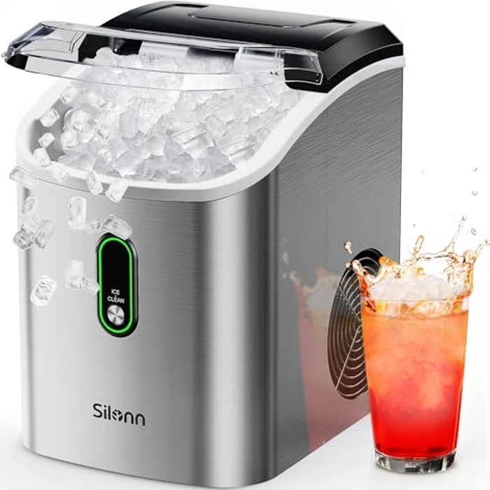 Silonn Nugget Ice Maker Countertop, Pellet Ice Machine with Self-Cleaning Function, Sonic Ice Maker Produces 33lbs of Chewable Ice in 24 Hours, Ideal for Home Kitchen and Office (Stainless Steel) by Silonn - Used - Acceptable condition - US$127.99