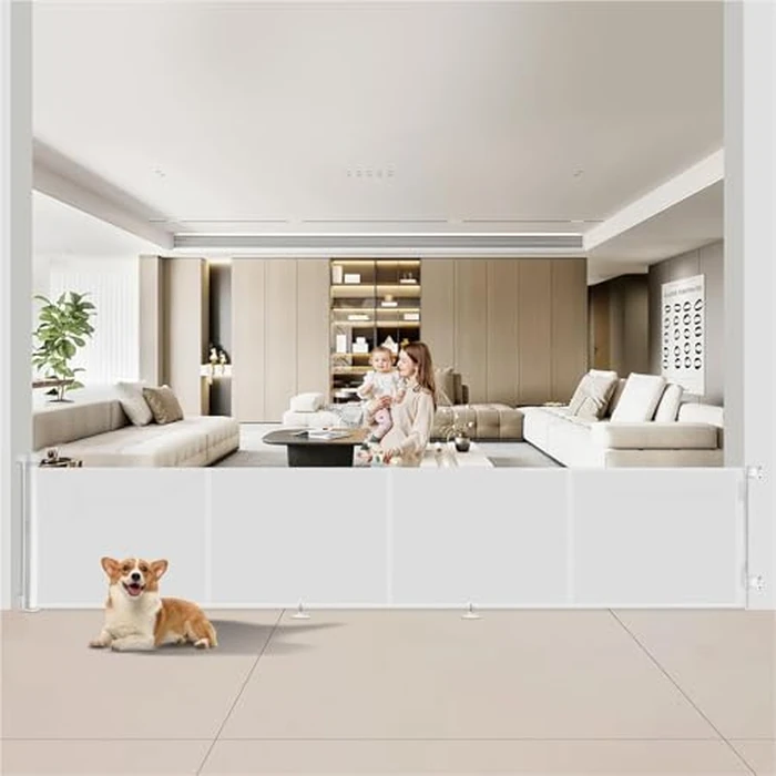 Retractable Baby Gate for Stairs, Extra Wide Child Safety Dog Gates, Extends up to 196" Wide Mesh Pet Gate Retractable for Stairs, Doorways, Hallways, Indoor and Outdoor by Wodondog - Used - Like New condition