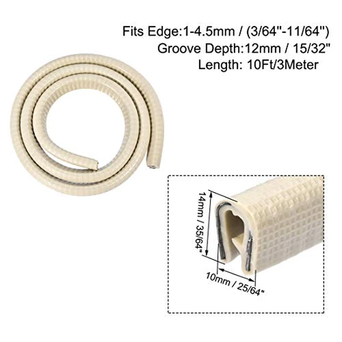 uxcell Edge Trim U Seal Extrusion Beige U Channel Edge Protector PVC Plastic W Iron Sheet Fits 3/64''-11/64'' Edge 10Ft/3Meter Length by uxcell - Image 2