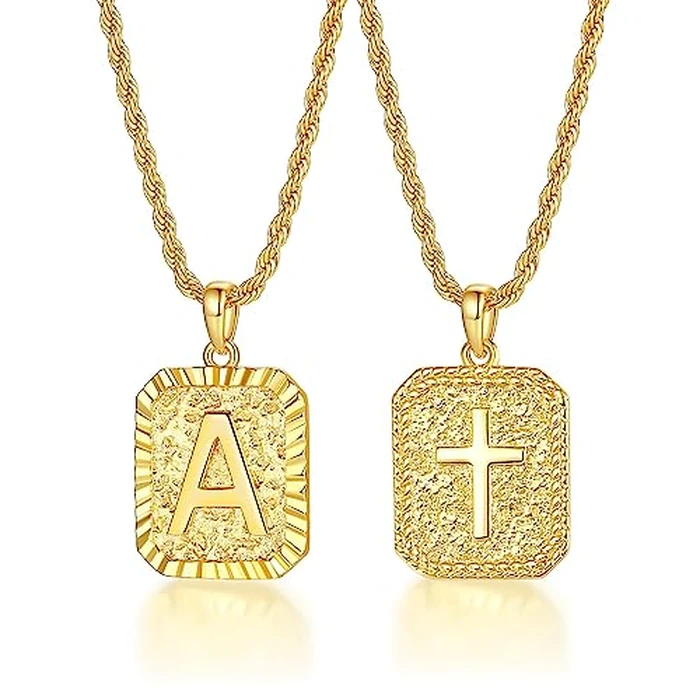 ASUWISH Gold Initial Necklaces for Men and Women, 18K Gold Plated Letter A-Z Cross Pendant with Adjustable Rope Chain, Letter Necklace for Women and Men (A, Gold) by ASUWISH - Image 1