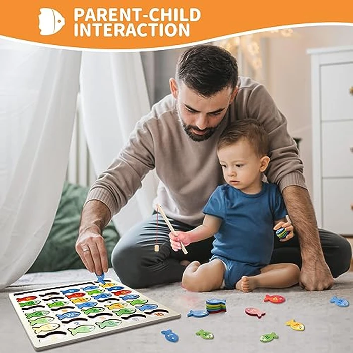 Diaodey Wooden Magnetic Fishing Game for Toddlers, Montessori Fine Motor Skills Toy with Letters and Numbers, Preschool Learning ABC and Puzzle Educational Toys Gift for 3 4 5+ Year Old Kids(2 Poles) by Diaodey - Image 5