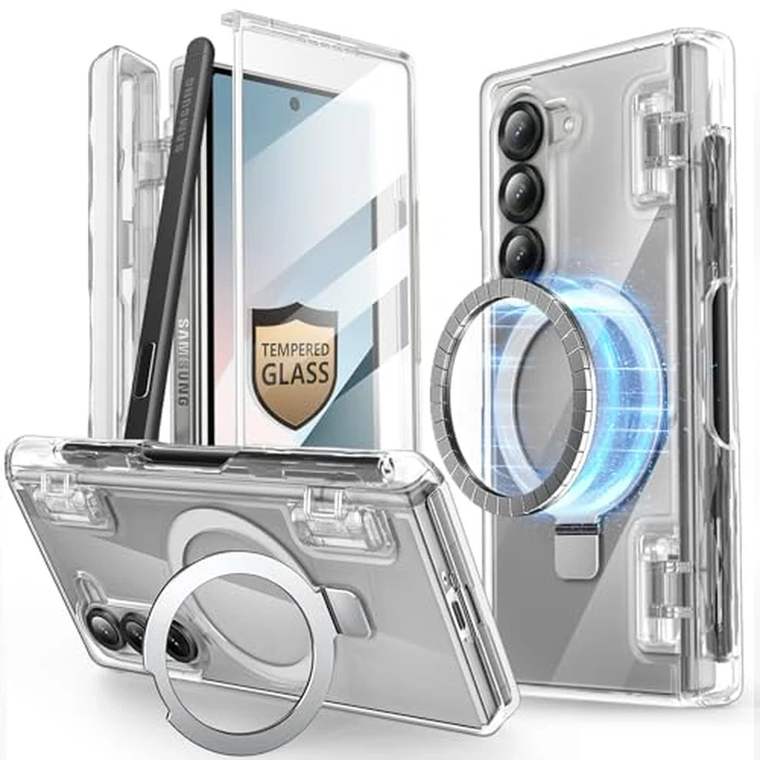 i-Blason Cosmo for Samsung Galaxy Z Fold 6 Case with MagSafe Stand & S Pen Holder [Built-in Tempered Glass Screen Protector] [Hinge Protection] Full Protective Magnetic Case for Z Fold 6 (Clear) by i-Blason - Used - Acceptable condition