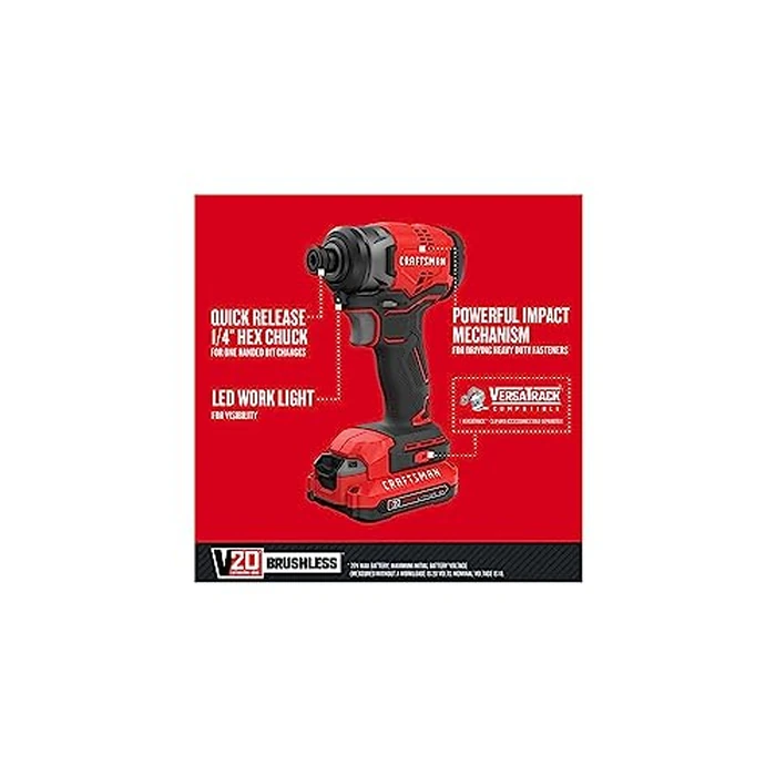 CRAFTSMAN V20 Cordless Impact Driver Kit, 1/4 inch, Battery and Charger Included (CMCF810C1) by CRAFTSMAN - Image 2