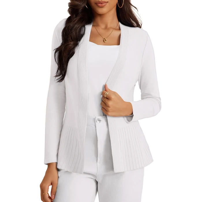 Casuashion Women's Casual Open Front Sweater Long Sleeve Rib Knit Draped Cardigan White S by Casuashion - Image 1