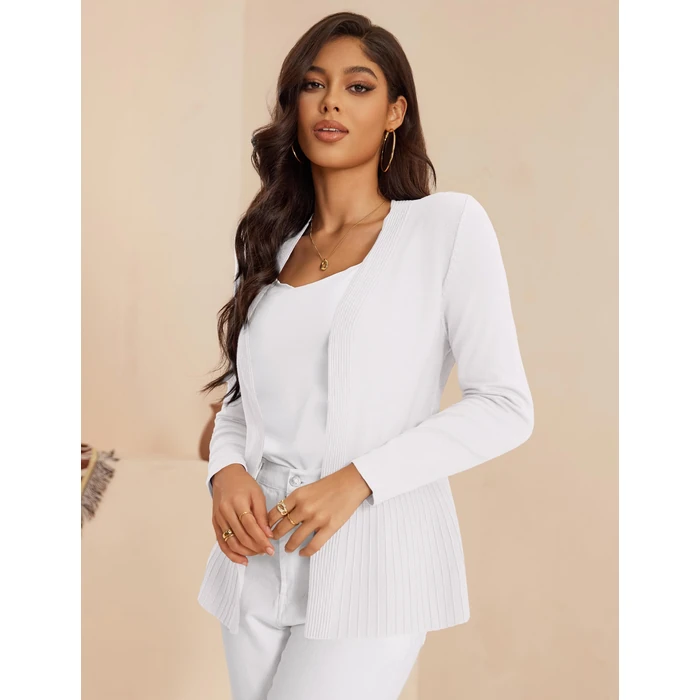 Casuashion Women's Casual Open Front Sweater Long Sleeve Rib Knit Draped Cardigan White S by Casuashion - Image 3