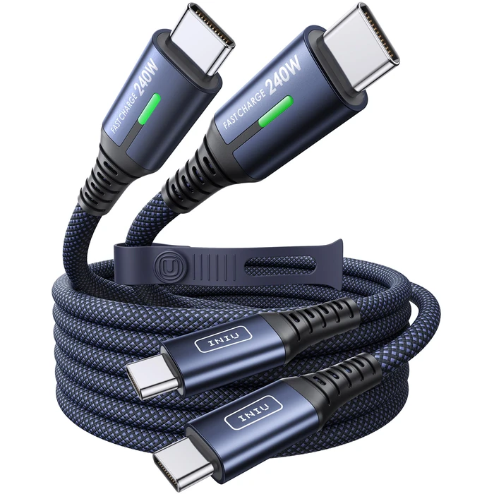 INIU USB C to USB C Cable, 240W Fast Charging [6.6ft, Blue, 2-Pack] Type C Charger Cord, Braided USBC Phone Charger Cable for iPhone 17 16 Pro Max Samsung S25 S24 Laptops MacBook Pro iPad Air etc. by INIU - Used - Like New condition