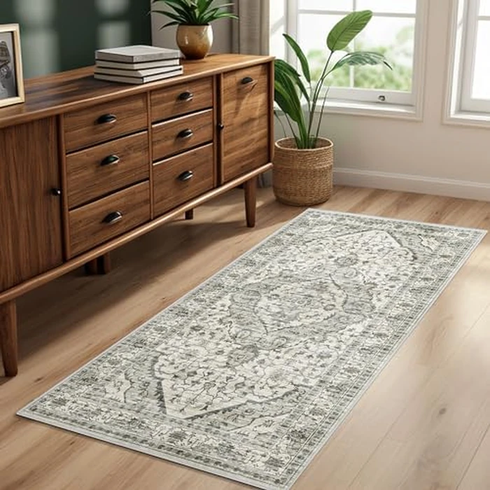 Runner Rug 2x4 Area Rug Vintage Hallway Indoor Floor Mat Dreey Washable Rug Floral Print Country Accent Rug Non Slip Bathroom Kitchen Bedroom(CreamGreen, 2x4) by Deerly - Used - Very Good condition - CA$32.13
