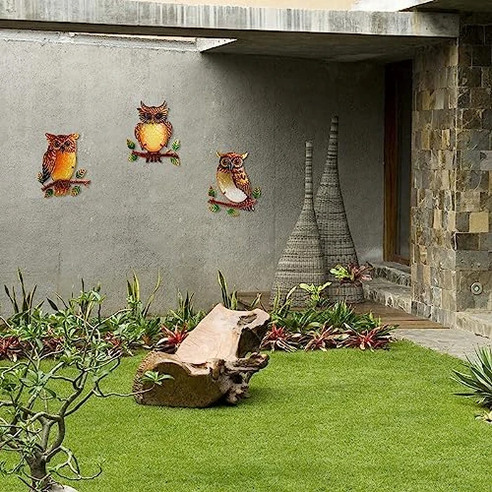 J-Fly Owl Decorative Metal Wall Art Owl Outdoor Decorative Metal Bird Wall Art Exquisite Valentine Decoration Gifts For Garden Patio Porch Bedroom Kitchen Lover Gift 9 Inch Set Of 3 by J-Fly - Image 2