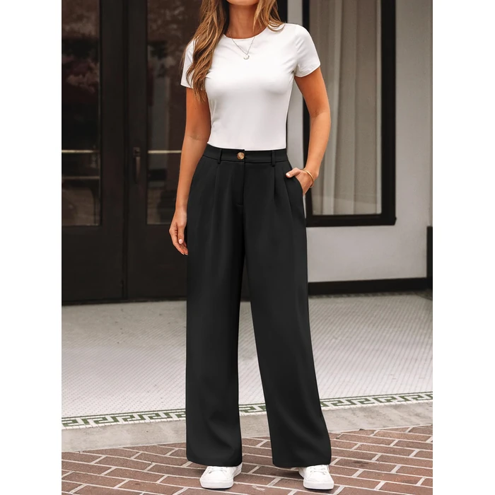 AUTOMET Wide Leg Dress Pants Womens Work Business Casual Palazzo Summer Flowy High Waisted Trousers Slacks 2026 Fashion Suit Pant Dressy Outfits Office Professional Clothes Black M by AUTOMET - Image 6