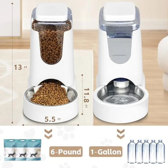 Automatic Cat Feeder and Water Dispenser with Stainless Steel Bowl Dog Gravity Food Feeder and Waterer for Small Medium Pets Puppy Kitten 1 Gallon x 2 by HWONMTE - Image 2