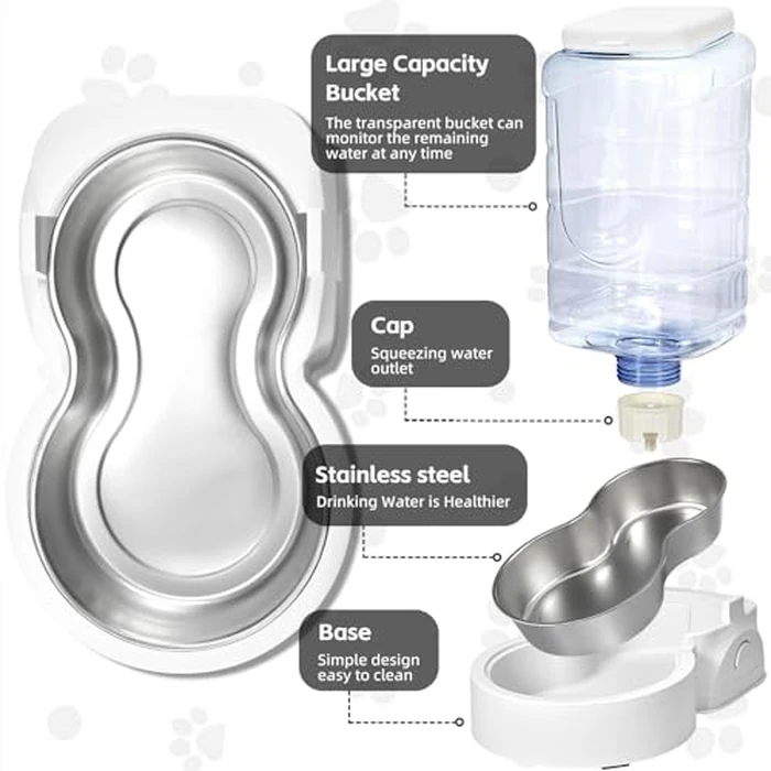 Automatic Cat Feeder and Water Dispenser with Stainless Steel Bowl Dog Gravity Food Feeder and Waterer for Small Medium Pets Puppy Kitten 1 Gallon x 2 by HWONMTE - Image 3