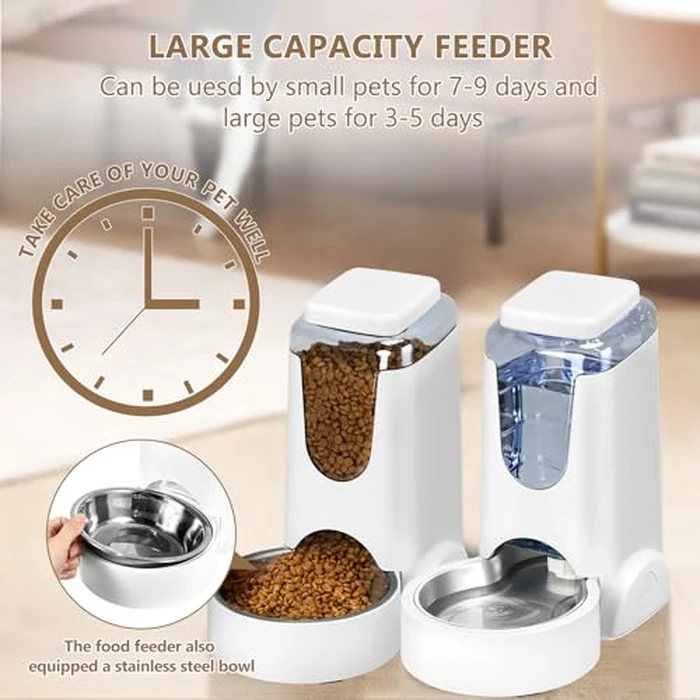 Automatic Cat Feeder and Water Dispenser with Stainless Steel Bowl Dog Gravity Food Feeder and Waterer for Small Medium Pets Puppy Kitten 1 Gallon x 2 by HWONMTE - Image 5
