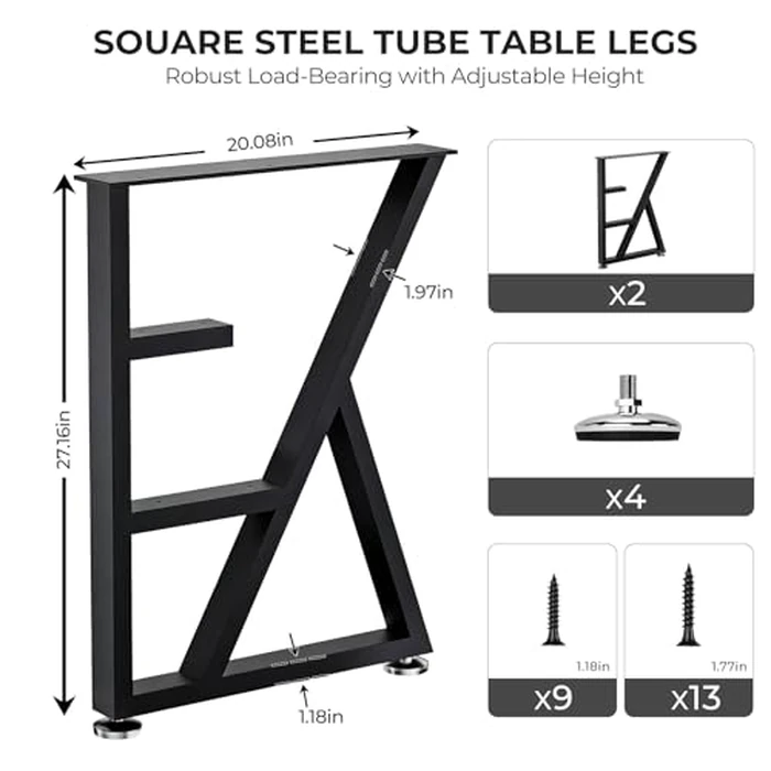 SNYXXOZ Table Legs 28”H x 20”W Heavy Duty Metal Furniture Legs K Shape for Dining Table Kitchen Table Office Desk Table Base Replacement with Adjustable Feet Pads Screws 1000 LBS Load Black Set of 2 by SNYXXOZ - Image 2