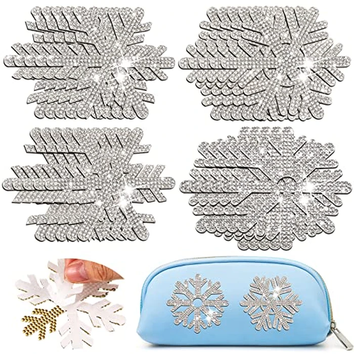 Geosar 20 Pcs Christmas Snowflake Patches Chenille Xmas Iron on Patches Self Adhesive Snowflake Applique Glitter Rhinestone Patch Sticker for Clothes Hat Jacket Dress Jeans DIY, Silver White by Geosar - Used - Like New condition - US$14.56