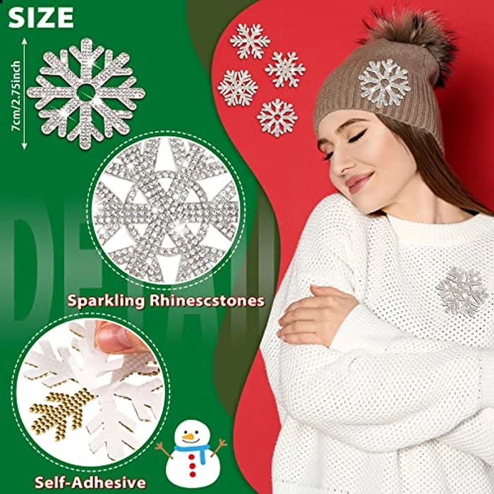 Geosar 20 Pcs Christmas Snowflake Patches Chenille Xmas Iron on Patches Self Adhesive Snowflake Applique Glitter Rhinestone Patch Sticker for Clothes Hat Jacket Dress Jeans DIY, Silver White by Geosar - Image 2